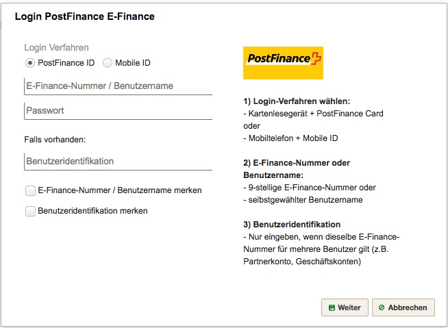 PostFinance E-Finance Integration – smallinvoice support